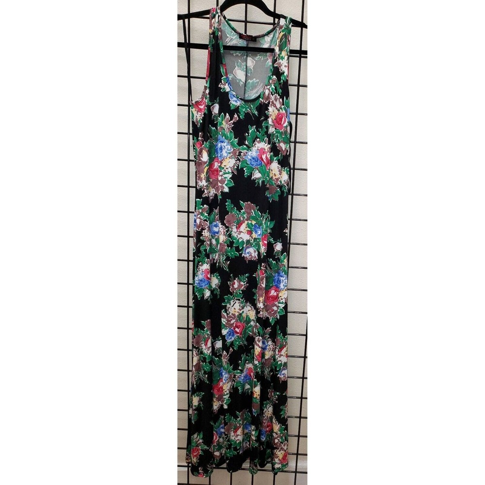 T-Party Sleeveless Maxi Dress Style VCP50052 - Black Floral NWT